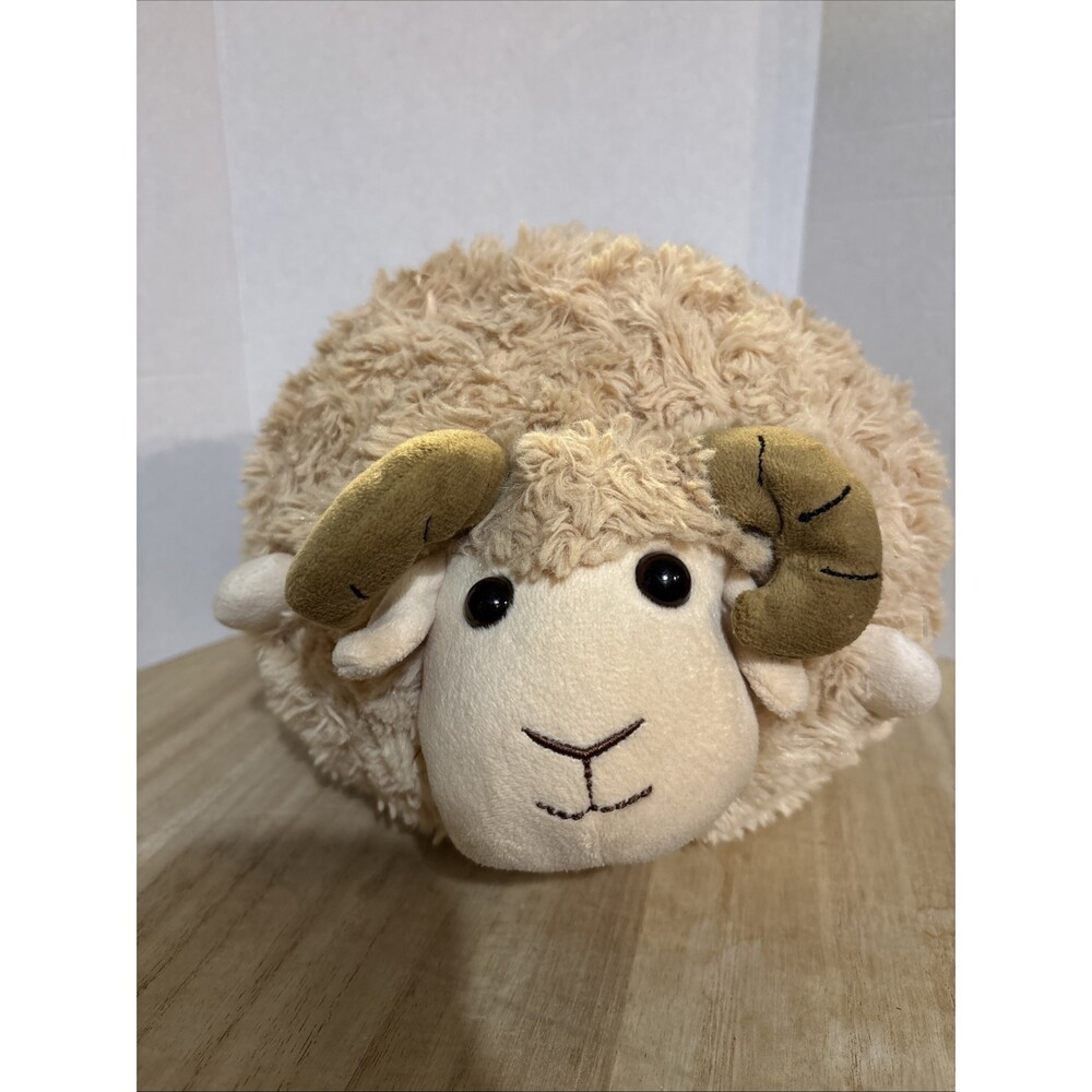 Bog Round Fluffy Cream Sheep Ram Plush Stuffed Animal Easter Snuggle Decor